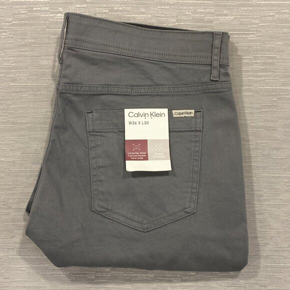 Calvin Klein Chino Pants Mens 36 x 30 Gray Slim Fit Straight Flex Waist Cotton - Picture 5 of 13